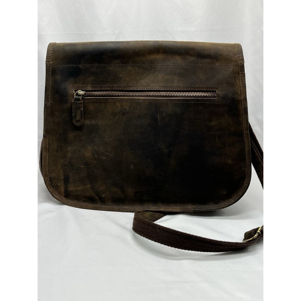 Brown Leather Messenger Bag Satchel Crossbody Distressed Pockets Buckle Accents - Picture 2 of 16